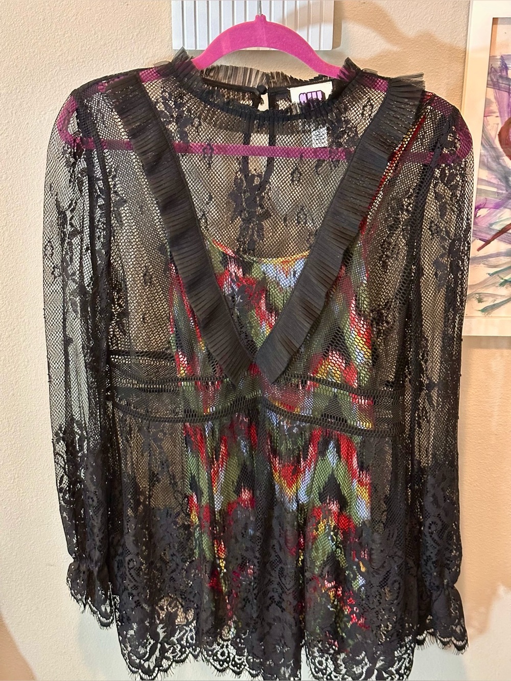 Authentic Anna Sui Black Sheer Lace Top and Cami